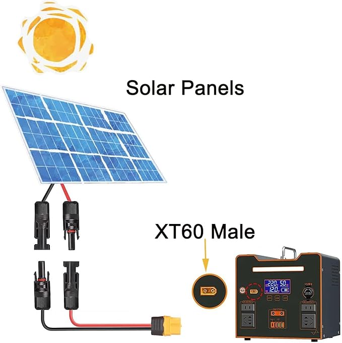 6.5FT Solar to XT60 Charge Extension Cable,12AWG Solar Connector to XT60 Adapter Extension Cable for Solar Panel to Battery RV Portable Power Station Solar Generator(2M)