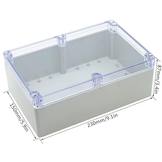 LeMotech ABS Plastic Junction Box Dustproof Waterproof IP65 Electrical Enclosure Box Universal Project Enclosure Grey with PC Transparent Clear Cover 9 x 5.9 x 3.4 inch(230 x 150 x 87 mm)