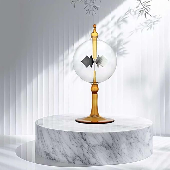 Solar Crookes Radiometer Glass Windmill Handmade for Party Home Decoration Gift L (Orange)