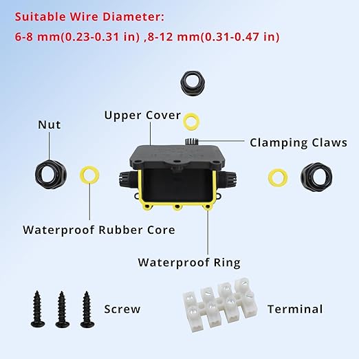 MAKERELE Waterproof Junction Box with Terminals and Screw IP68,3 Way Clamshell-Type Underground Electrical Junction Box Bury Waterproof Electrical Splice Box Maximum Inner Diameter 12mm