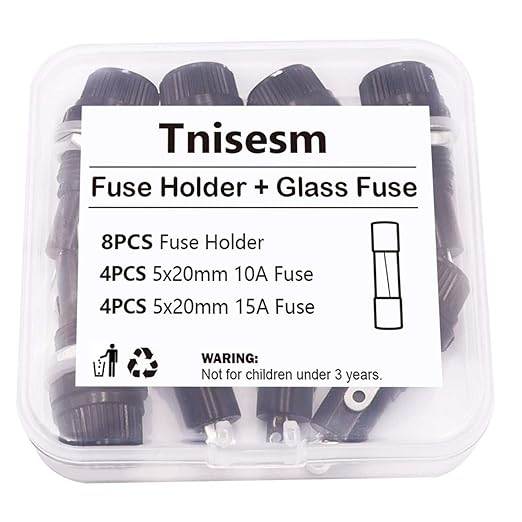 Tnisesm 8 Pcs Panel Mounted 5x20mm Screw Cap Fuse Holder Socket AC 250V 10A/AC 125V 15A Black with 8 Pcs Glass Tube Fuse(10A+15A)