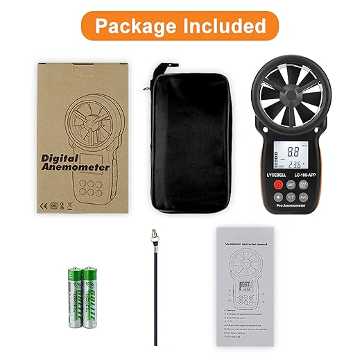 Wireless Anemometer with APP Bluetooth, Digital Handheld Wind Speed CFM Meter Measuring Temperature, Wind Chill, Air Flow Velocity, Wind Gauge for HVAC Outdoor Sailling Climbing Drone 100-APP