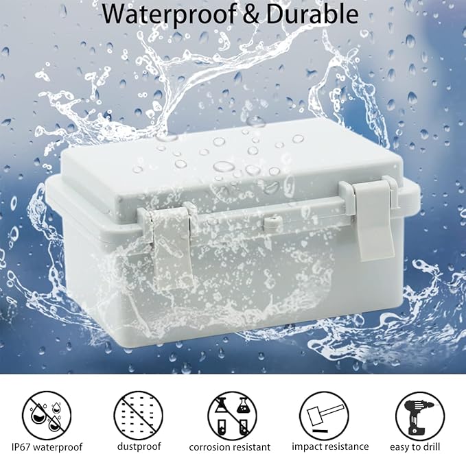 Junction Box, Hinged Cover IP67 Waterproof ABS Project Box with 2 NPT 1/2" Cable Gland, Electrical Box Enclosure with Mounting Plate & Wall Bracket 5.9 x 3.9 x 2.8inch(150x100x70mm)