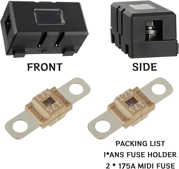 Midi Fuse Holder and 2 Pieces 175A Midi high Current Fuse Screw Fuse for Cars, Trucks, Vehicles(175 Amp)