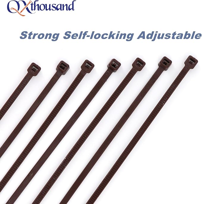 8 Inch Dark Brown Zip Ties 100 Pack, Wood Color Cable Ties UV Resistant Outdoor Use- 50lb Strength Zip Tie for Garland Gardening, PC Cable Management, Zipties Tightening Tools Sip Ties