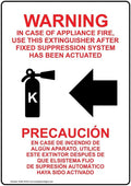 ComplianceSigns.com Warning In Case Of Appliance Fire, Use This Extinguisher (With Left Arrow) English + Spanish Sign, 14x10 in. Aluminum