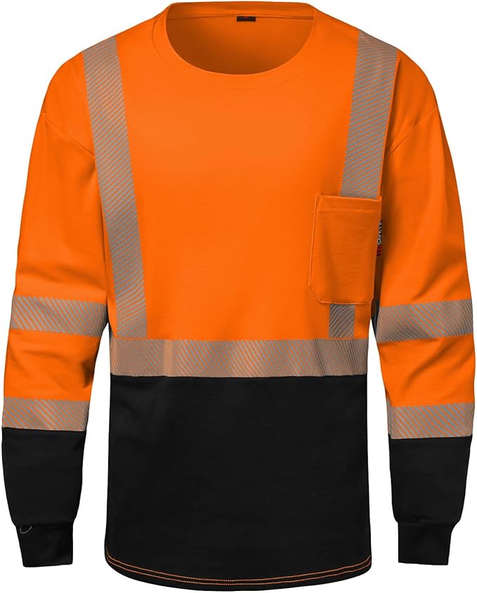 SKSAFETY FR Shirts for Men Long Sleeve, Welding Shirt 6oz Lightweight High Vis Fire Resistant Flame Retardant Shirt CAT2