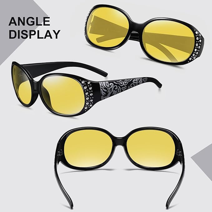 HAOLOTA Night Vision Driving Glasses Women Anti Glare Polarized, Wrap Around Nighttime Safety Glasses UV Protection