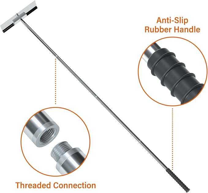 Stainless Steel Roof Rake: 2-16.5 FT Extendable, All-Stainless Construction (Head & Pole), Heavy-Duty & Durable,, Anti-Slip Grip