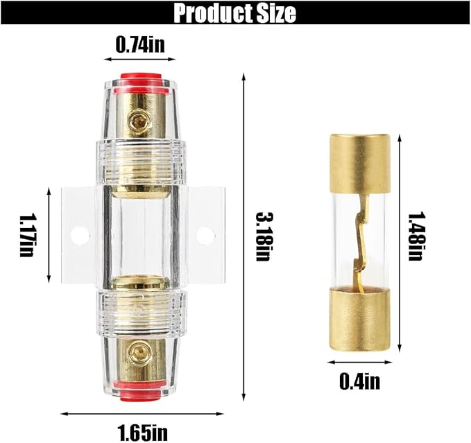 4-8 Gauge AWG in-line Fuse Holder, 4-10 Gauge AWG Wire with 100A AGU Fuses for Car Audio, Auto Parts, Alarms, Amplifiers, Compressors (6PCS)