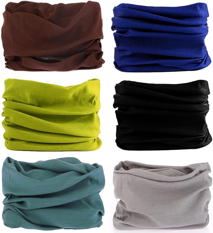 KINREE Neck Gaiter 6 Pack, Multifunctional Headwear UV Protection Breathable Headband Face Mask for Men Women Outdoor Sports