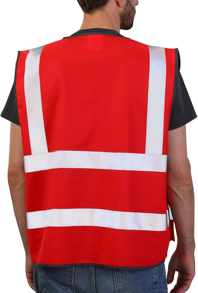 Dib Safety Reflective Vest ANSI Class 2, High Visibility Vest with Pockets and Zipper, Construction Work, Hi Vis