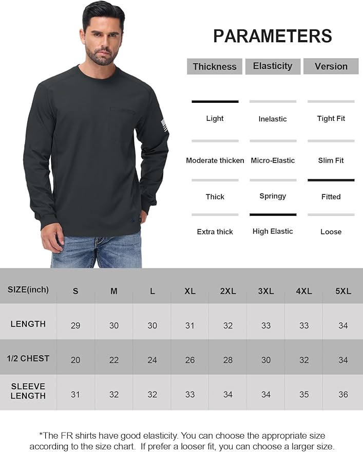 FR Shirts for Men 5.5OZ Lightweight Stretch Patriot Baseball T-Shirt Work Shirt
