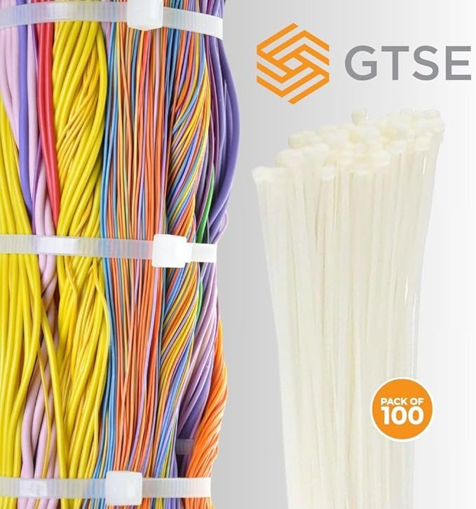 GTSE 11 Inch White/Clear Zip Ties, 100 Pack, 40lb Strength, UV Resistant Long Nylon Cable Ties, Self-Locking 11" Tie Wraps