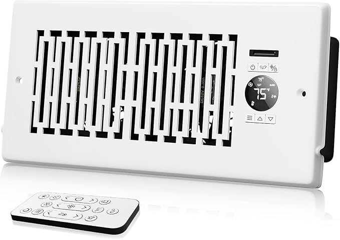 Register Vent Booster Fan for 4” x 10” Register Holes, Register Booster Fan with Remote Control & Thermostat Control, Improves Heating & Cooling Vents, Quiet 10-Speeds, Pure White