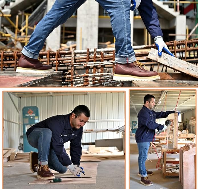 Work Boots for Men, 6" Soft Toe Wedge Sole Waterproof Safety Boots, Comfortable Construction Work Safety Shoes