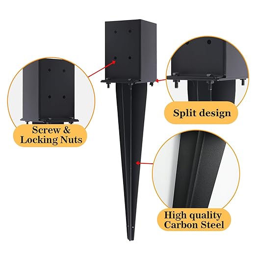 2 Pcs 4"x4" Fence Post Anchor Ground Spike,(Internal 3.6"x3.6"),Metal Post Stake Ground 22" with Black Powder-Coated,Fence Stakes Post Base for Deck,Fence,Porch,Railing,Mailbox