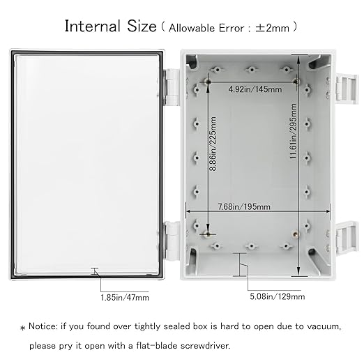 Junction Box IP65 Waterproof ABS Plastic Enclosure Hinged PC Clear Cover Electrical Project Box with Mounting Plate, Wall Brackets, Cable Glands 11.8"x 7.9" x 7.1"