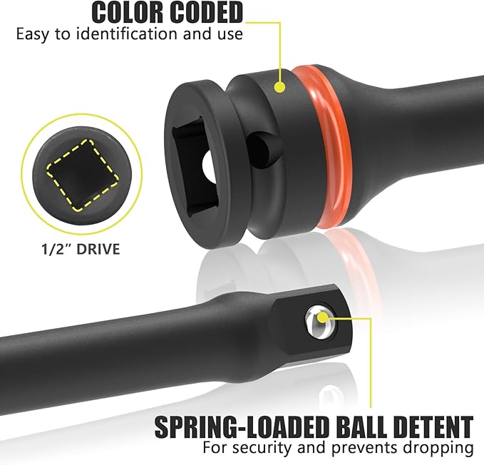 1/2" Drive 110 Ft-Lbs Torque Limiting Extension Bar, 8 Inch Color-Coded Lug Nut Torque Sticks