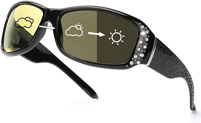 IGnaef Women Photochromatic Night Vision Glasses for Driving, Anti Glare Polarized Safety Nighttime/Rainy Glasses