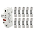 Baomain RT18-32 Fuse Holder Base with 10x6A Ceramic Fuses (10x38mm) – 1 Pole DIN Rail Mount, LED Indicator, CE Certified (6 Amp)