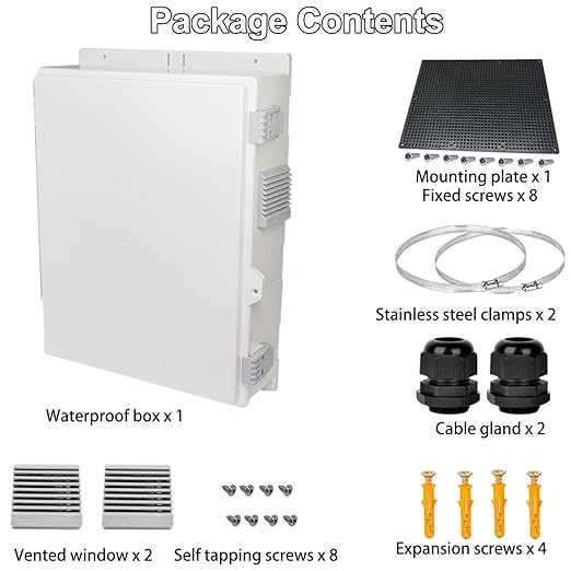 Outdoor Electrical Junction Box, Ventilation and Heat Dissipation ABS Plastic Project Enclosure with Internal Mounting Panel 15.7"x 11"x 4.1"
