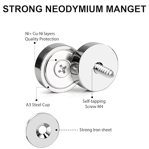 LOVIMAG 12 Pack Cabinet Magnets, Neodymium Cup with Countersunk Hole, 30lbs Strong Rare Earth for Doors, Holding Tools, Lifting, Hanging - 0.78 * 0.2 inch