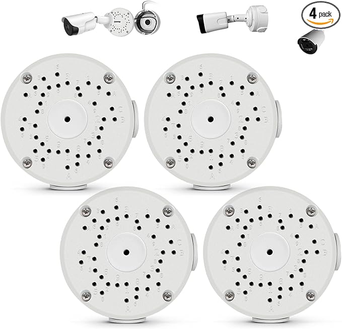 Compatible with Bullet Cameras Universal Bullet Security Camera Base Junction Box, Waterproof Metal Hide Cable Mount Bracket, Outdoor Electric Enclosure for CCTV Cams(4 Pack)