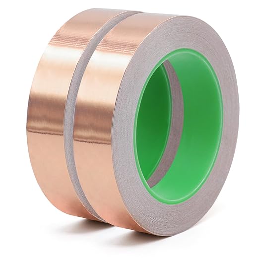 BOMEI PACK Copper Tape 2 Pack 1.97mil x 1inch x 66ft with Conductive Adhesive for Guitars and Shielding, Slugs,Stained Glass, Electrical Repairs, Grounding