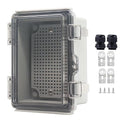 Waterproof Junction Box, ABS Plastic Electrical Box with Stainless Steel Latch, Hinged Cover Electric Project Enclosure Box with Mounting Plate, Wall Brackets & Cable Gland 5.9"x3.9"x2.8"