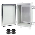Junction Box, Hinged Cover Stainless Steel Latch IP67 Waterproof ABS Project Box with 2 Cable Glands, Electrical Box Enclosure with Mounting Plate & Wall Bracket 11 x 7.5 x 5.5inch