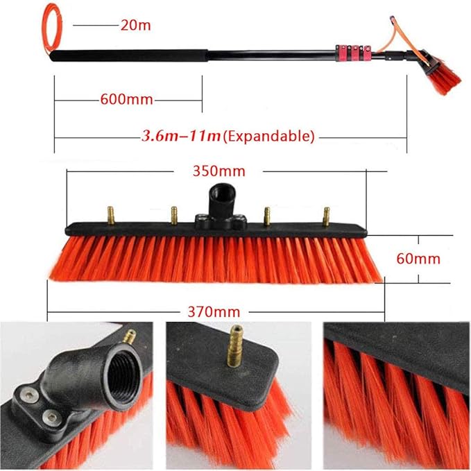 Professional Window Cleaning Equipment Telescopic, 3.6-11M Photovoltaic Solar Panel Cleaning Washing Equipment Tool Solution& Scrubber Brush & Hose Spray Washer,12FT/3.6M