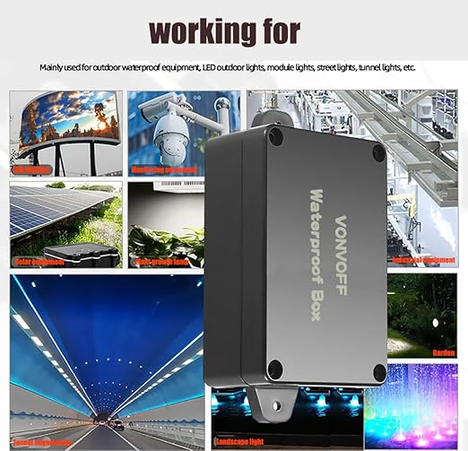 Electrical Box,Outdoor Universal Junction Box,Dustproof Weatherproof IP67 ABS Plastic Box with Fixed Hole and 4pcs x M16 Cable Gland,3.94''x2.68''x1.57''(100x68x40mm)(Black)