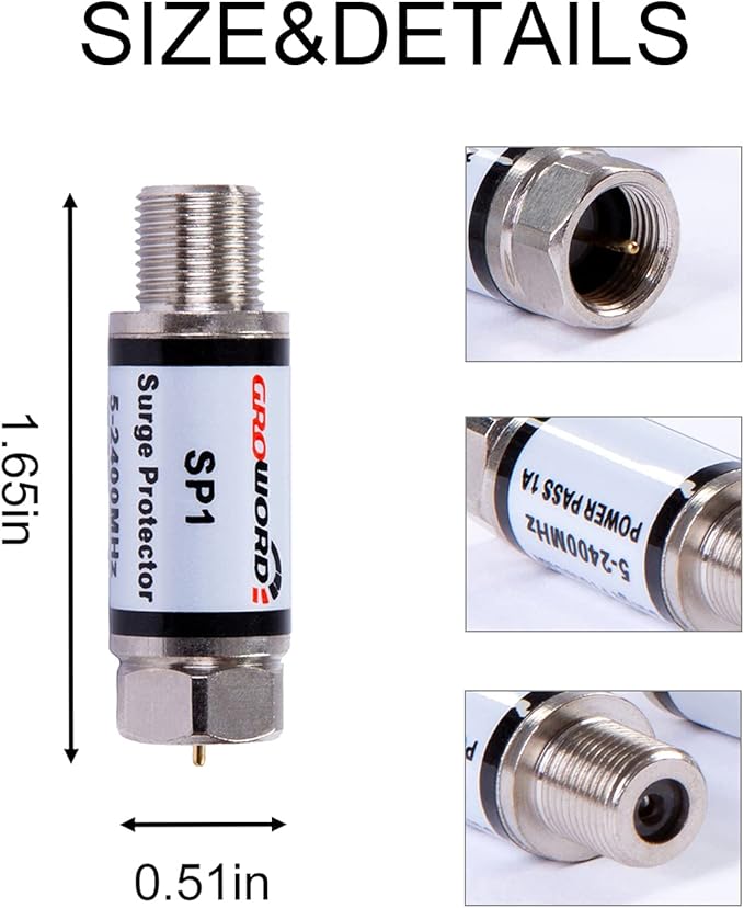 4 Pcs Coaxial Surge Lightning Protector/Surge Suppressor -for Protector Satellite in-Line, Cable Box, Distribution Amplifier - 75 ohm 5-2400Mhz Home Cable TV Lightning Arrestor
