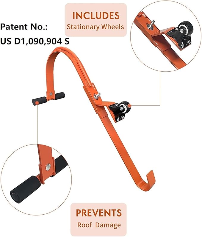 Ladder Roof Hook 2 Pack with Wheel Heavy Duty Steel Ladder Stabilizer, Roof Ridge Extension, Wheel Rubber and Rubber Grip T-Bar for Damage Prevention, for Damage Prevention,Able to Bear 500 Pounds