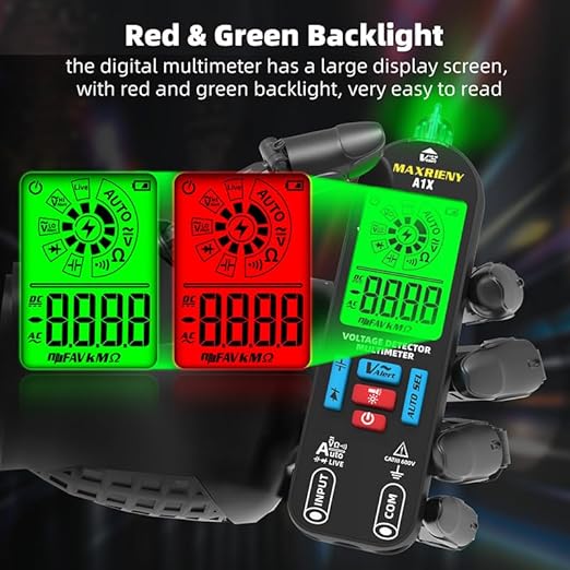 Digital Multimeter Rechargeable Electrical Tester NCV with Audible and Visual Alarms Auto-Ranging Measures AC/DC Voltage Capacitance Resistance Continuity Capacitance Diode Live Check Tester
