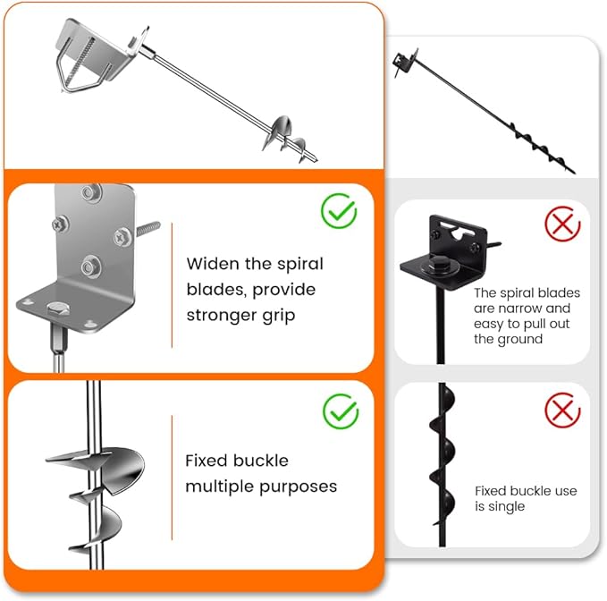 Ground Anchors Shed Anchors 27" Set of 4 Trampoline Stakes Screw in Heavy Duty Mobile Home - Storage Shed Anchor Kit - Playset Swing Anchors - Stakes for Fence,Carport,Garden (Silver, 4 x 27in)
