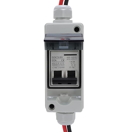 Solar Panel Disconnect Switch 30A DC AC Shut Off 2 Poles Outdoor Home Miniature PV Circuit Breaker Box IP65 Water Proof