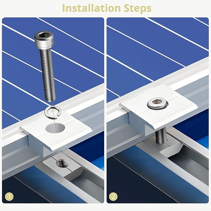Anbte 10pcs Solar Panels Centre Clamps 30mm, Aluminium Solar Panel Mounting Brackets T-Shaped Mid Clamps Solar Panel Bracket Kit for Metal Roof, Tin Roof, Flat Roof, Sheet Roof