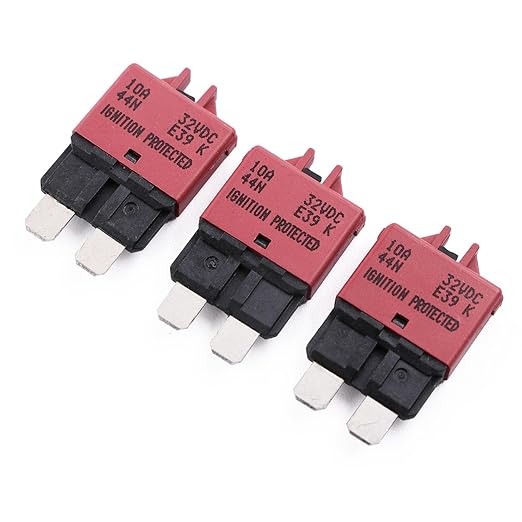 12V 24V 10A Manual Resettable Fuse Circuit Breaker ATO/ATC Low Profile for Car, RV, Solar, Marine, Moto - UL Certified - Automotive Blade Fuses 10 Amp 32V DC, 3 Pack