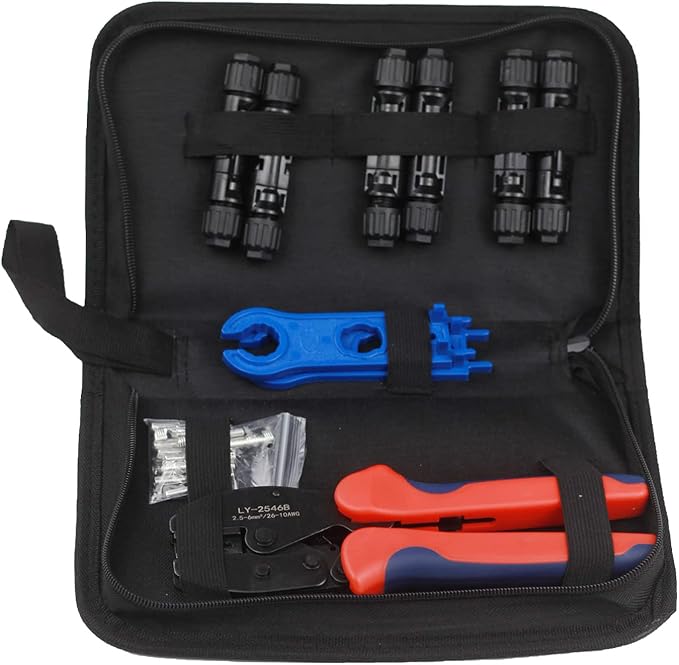 Solar Crimping Tool Kit LY-2546B Crimping Pliers with Male Female Solar Cable Connectors, Solar Spanner Wrench for Connectors Solar Panel 2.5/4/6mm² AWG14/12/10