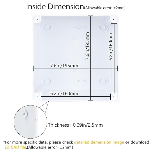 LeMotech Junction Box, Electrical Box IP65 Water Resistant Dustproof ABS Plastic Project Enclosure for Electronics White, External Size 7.8 x 7.8 x 5.9 inch