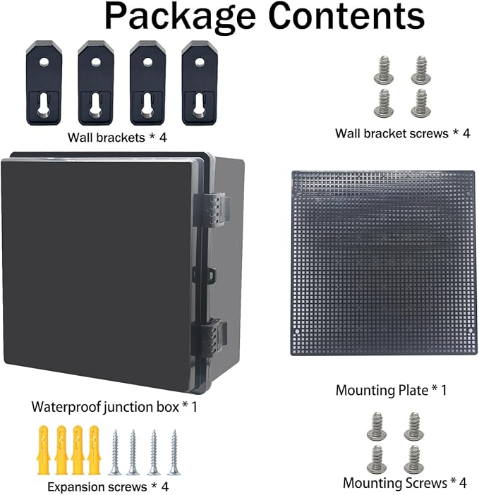 Junction Box, Hinged Black Cover IP67 Waterproof ABS Project Box with Mounting Plate Electrical Box Enclosure with Wall Bracket 11.8 x 11.8 x 6.7inch(300x300x170mm)