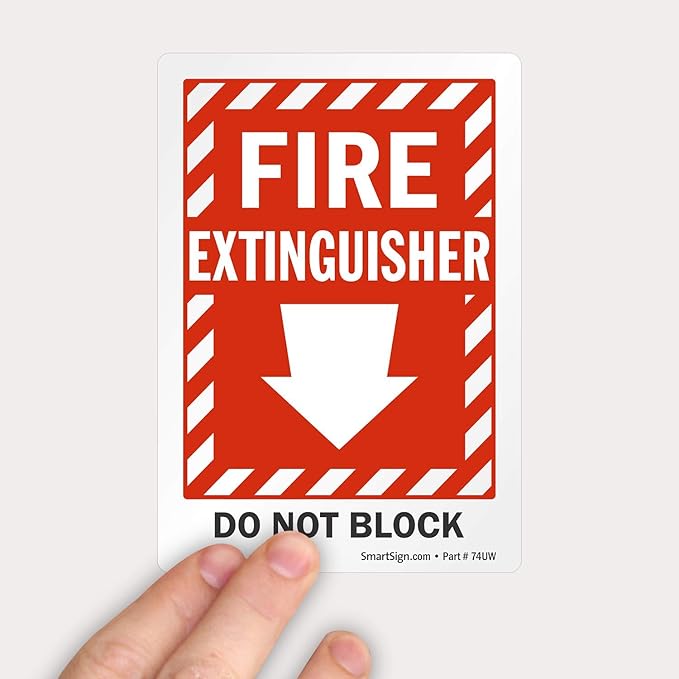 SmartSign "Fire Extinguisher - Do Not Block" Label with Down Arrow | 3.5" x 5" Laminated Vinyl