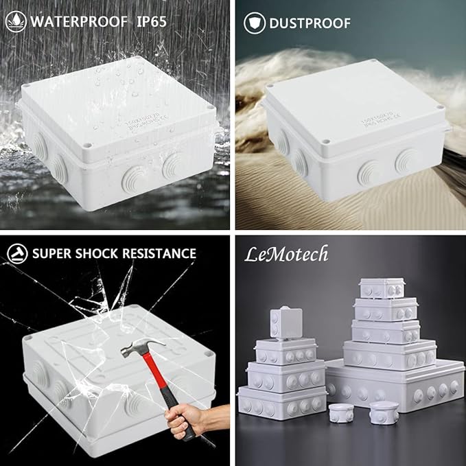 LeMotech ABS Plastic Dustproof Waterproof IP65 Junction Box Universal Electrical Project Enclosure White 5.9 x 5.9 x 2.8 inch (150 x 150 x 70 mm)