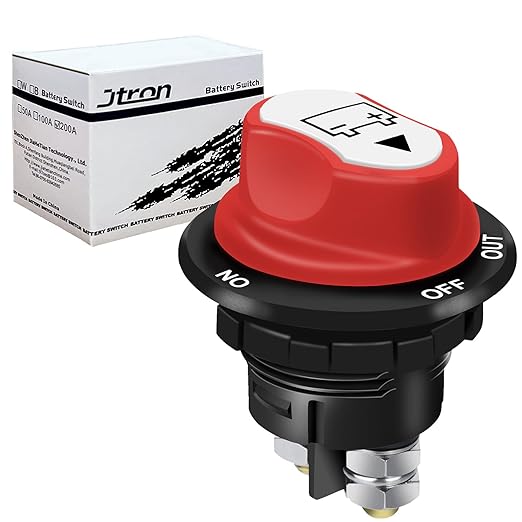 Jtron Battery Disconnect Switch Max.32V DC 100A Cont 150A INT Battery Switches for Boatsh for Car Off-Road Vehicle Truck Boat RV Marine(ON-OFF-OUT/100A)