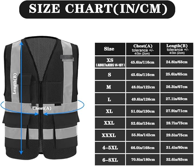 Black reflective safety vest for men