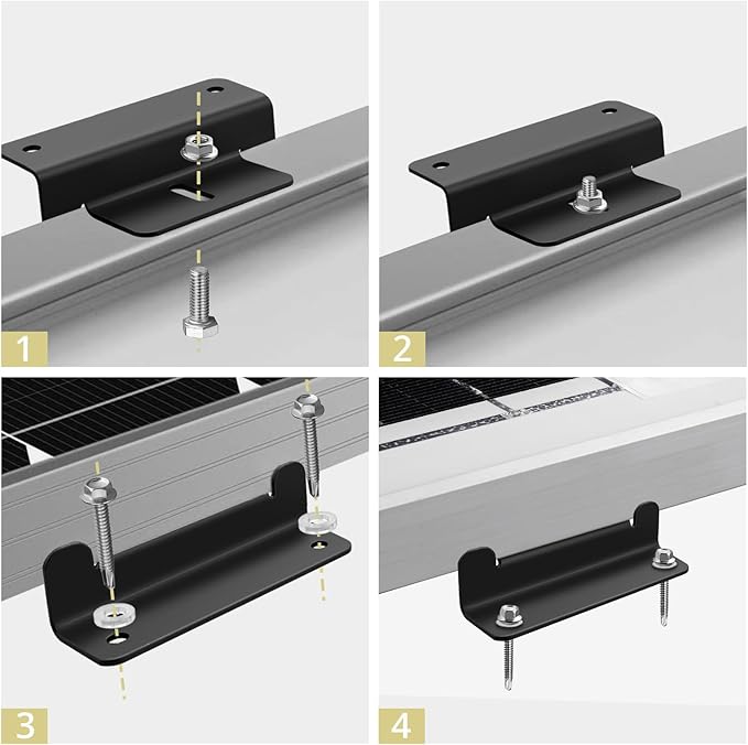 Anbte 16PCS Solar Panel Mounting Z Brackets, Aluminum Solar Panel Mounting Bracket 304 Stainless Steel Screws, Stable, Rust - Resistant, Easy Install for Roof, RV, Boat, Yacht, Black