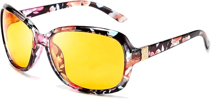 FEISEDY Classic Womens Night Glasses Driving Anti Glare Wrap Around Yellow Sunglasses B2548