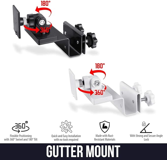 Wasserstein Gutter Mount Compatible with Ring, Arlo, Blink, Reolink Cams & Compatible Solar Panels (2 Pack, White)
